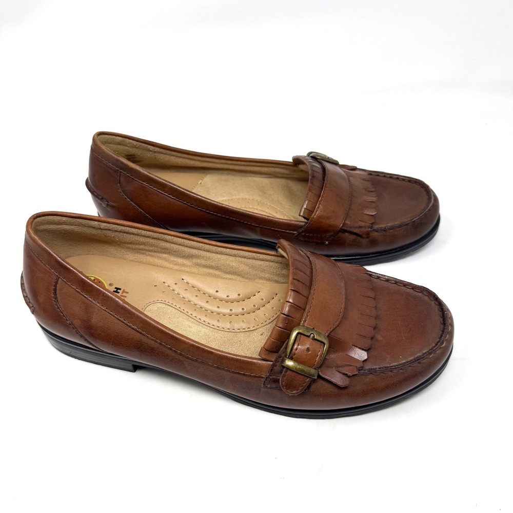 Kiltie Fringe Loafer Brown Leather Earth Spirit Buckle Shoes 10M and 10W Womens